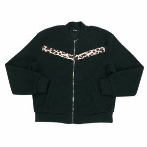 Womens Zyia Active Leopard Flying V Fleece Jacket Sherpa Size Large Black